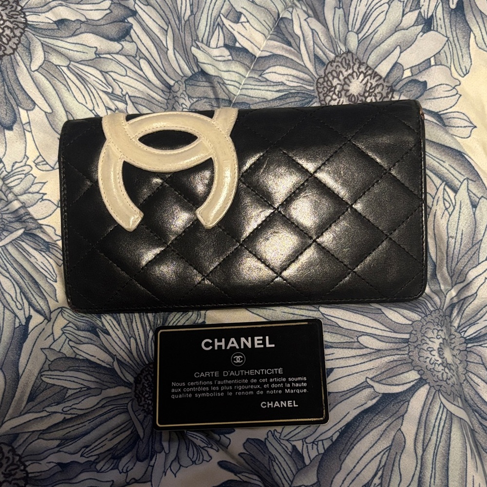 Chanel Black and White Quilted Wallet
